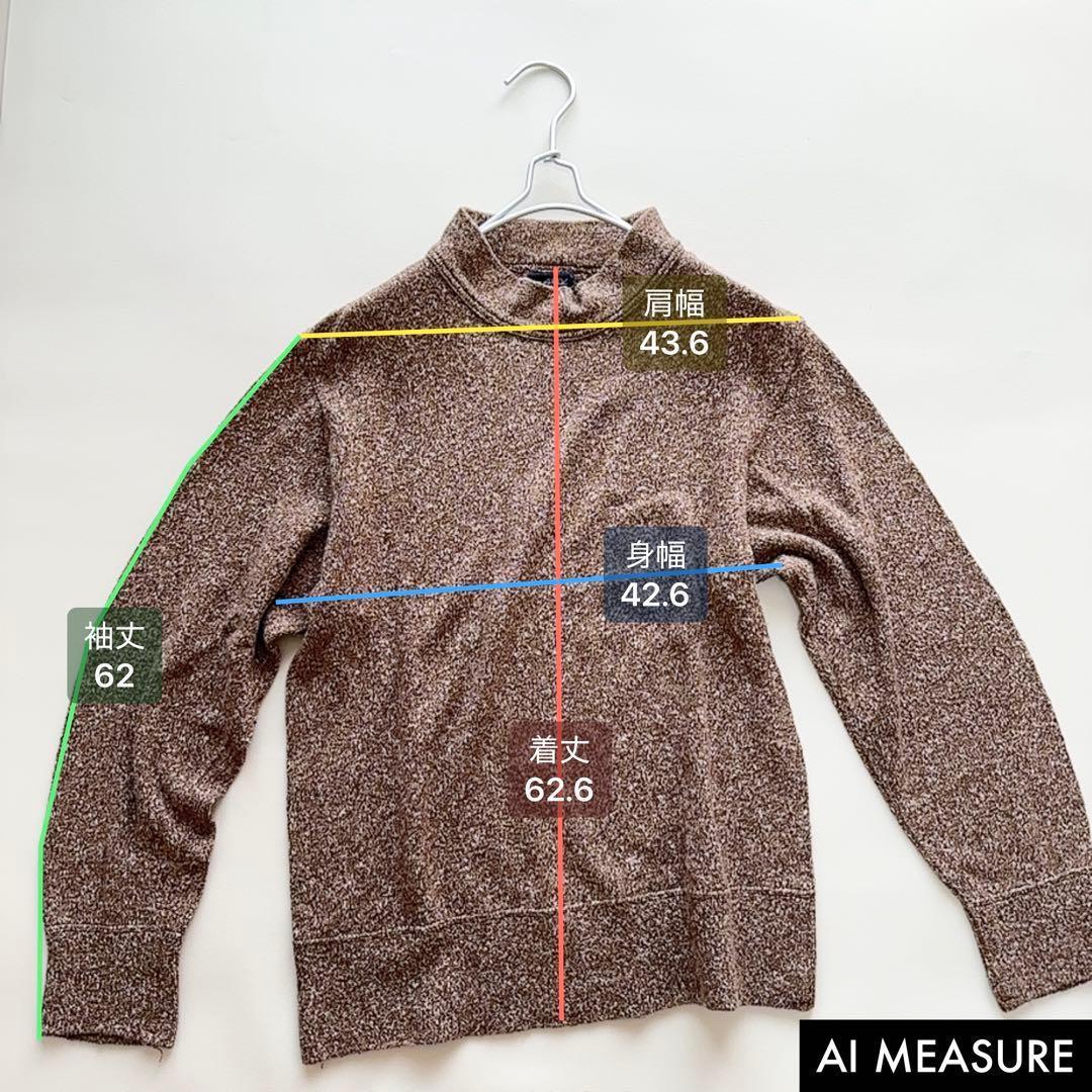 美品　45R　杢杢ニットソーのモックネックTシャツ SDL　R刺繍　ニット