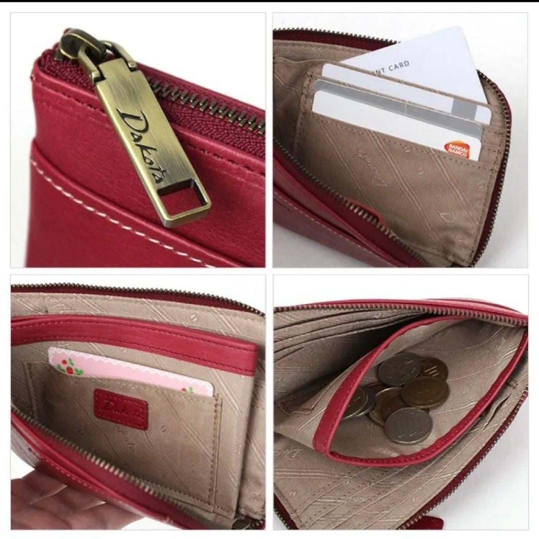 未使用 Dakota ラルゴ 財布 ミニ財布 L字ファスナー 本革 レッド