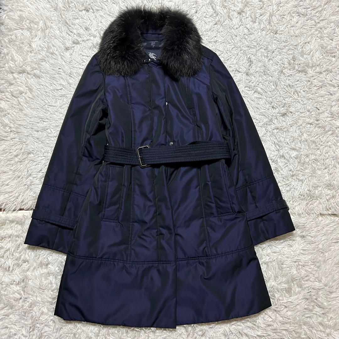 バーバリーロンドン 中綿コート フォックスファー ベルト　シャドーチェック