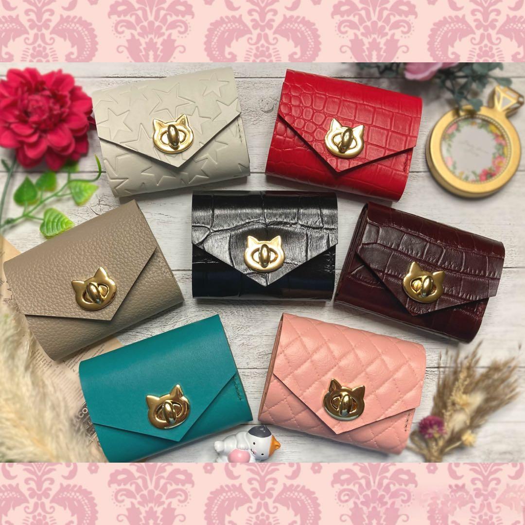 ❤【新色♪】【可愛さ×高級感♪】お洒落可愛い猫のコンパクトミニ財布♪深緑グリーン