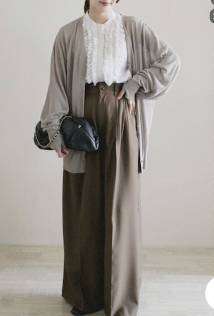 美品★ships 麻混 フロント フリル フレンチスリーブ ブラウス