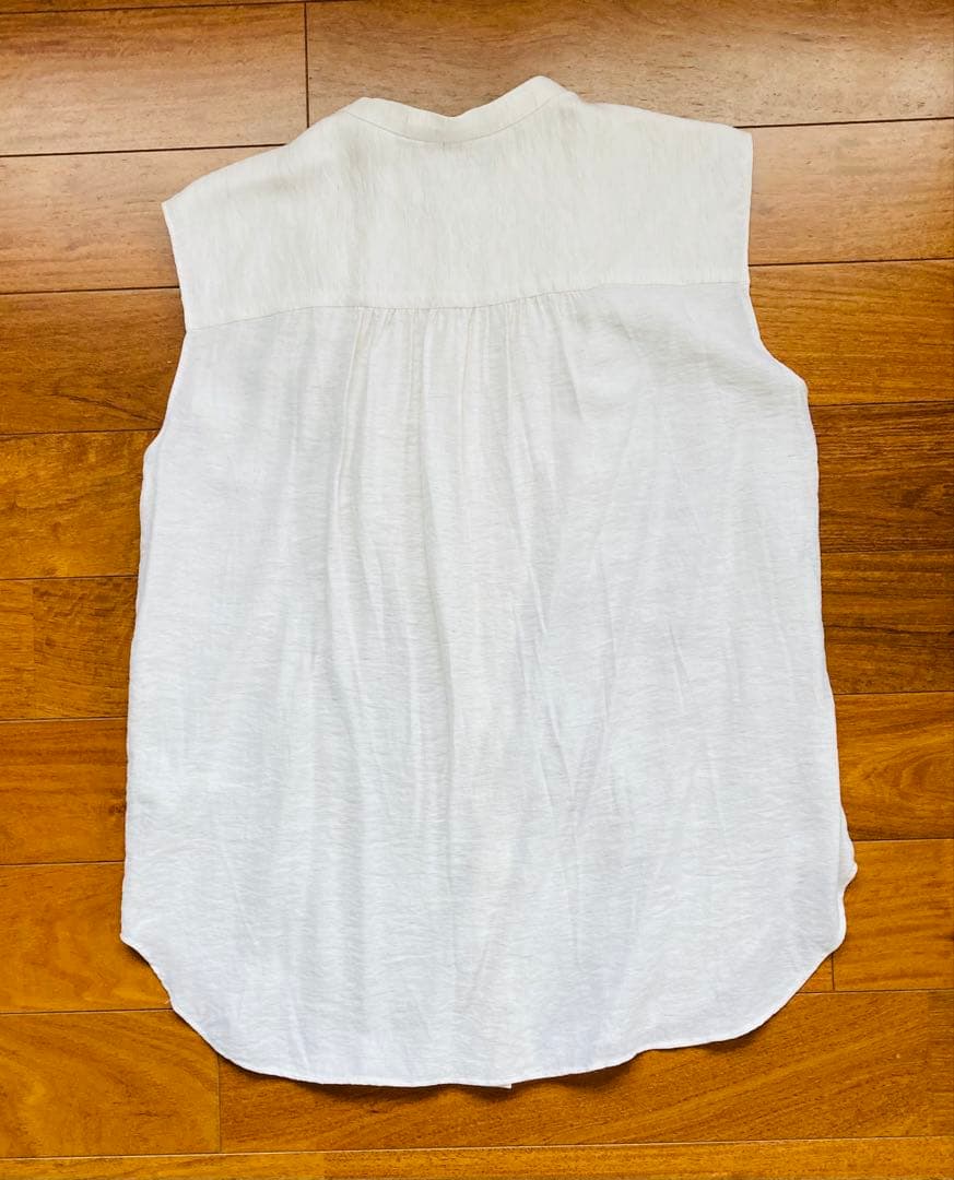 美品★ships 麻混 フロント フリル フレンチスリーブ ブラウス