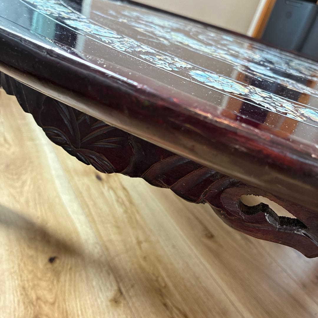 螺鈿細工 鳳凰 円形座卓テーブル 黒漆塗 直径90cm 横浜現地渡し