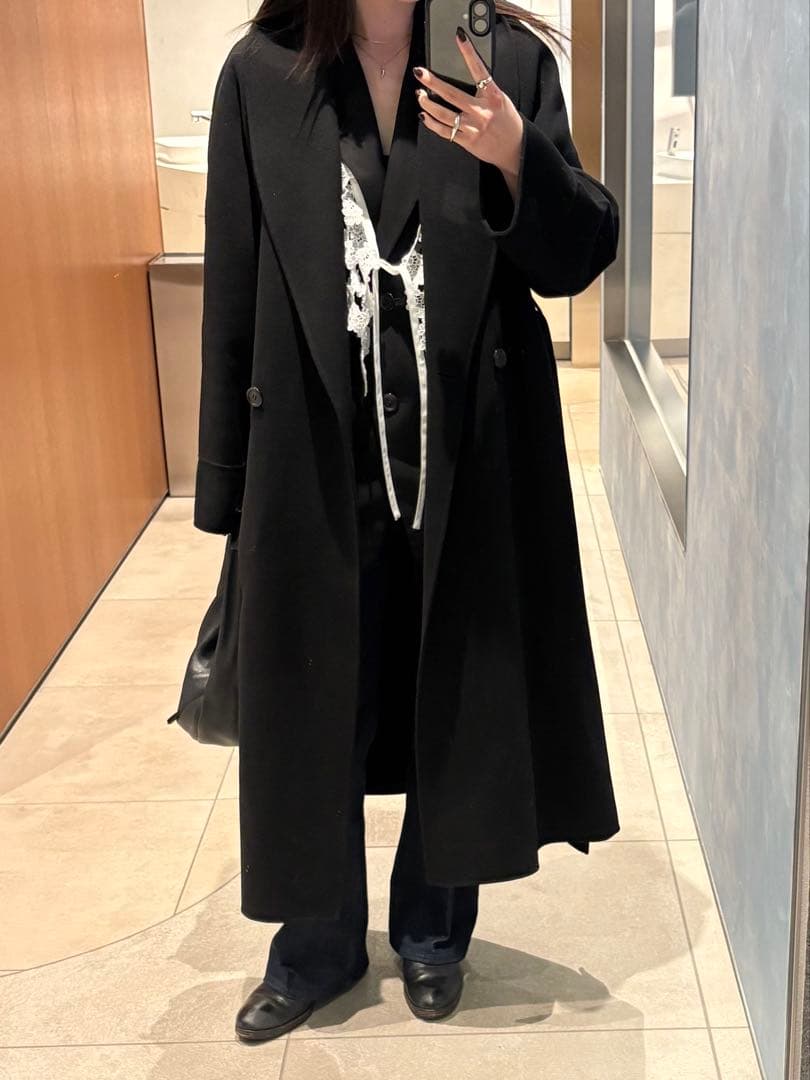 cos ベルト付きダブルフェイスウールコート