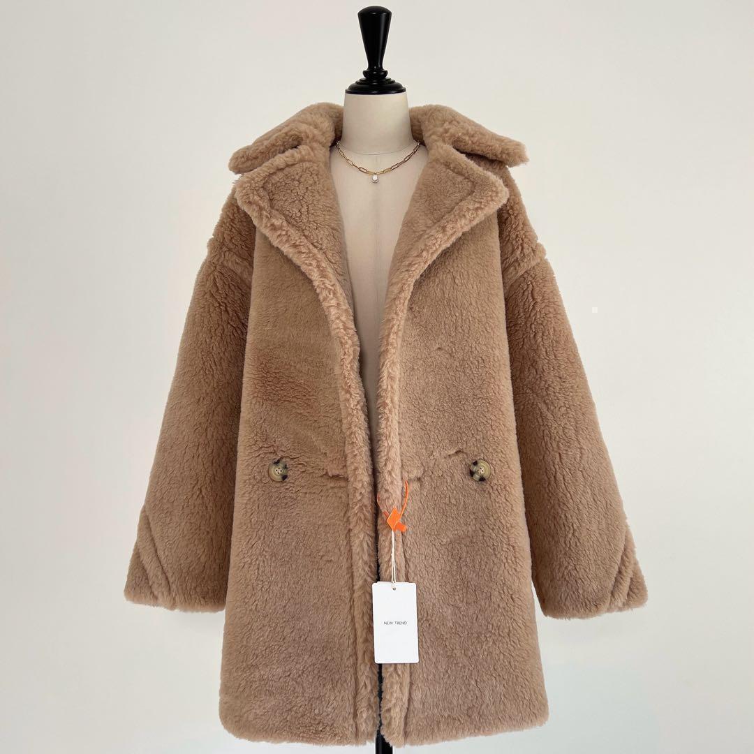 新品未使用 ベアミディアム丈 テディコート ミルクティーベージュ