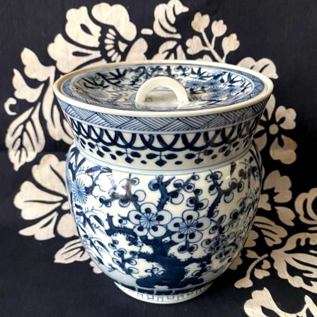 京焼　平安　西村徳泉　紫翠窯　茶道具・水指し　染付　松竹梅吉祥紋様　祥瑞