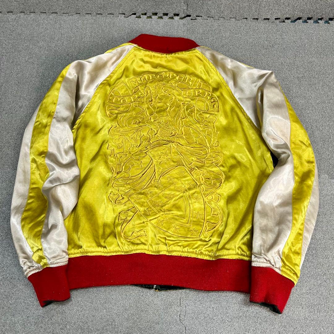 448 HOUSTONスカジャン リバーシブル仕様 蛇×ドクロ×観音 緑×黄