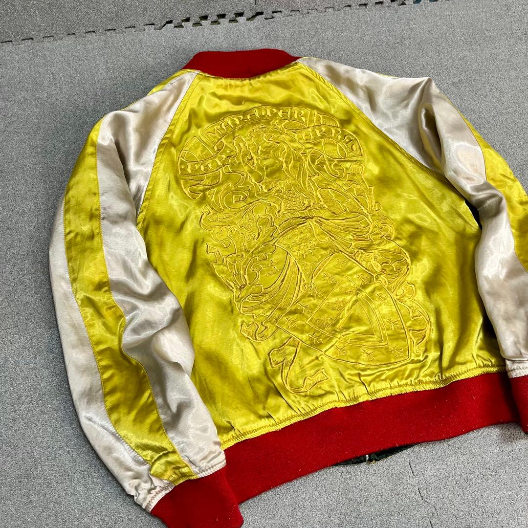 448 HOUSTONスカジャン リバーシブル仕様 蛇×ドクロ×観音 緑×黄