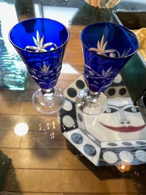 コバルトブルー カットガラス グラス 2個セット