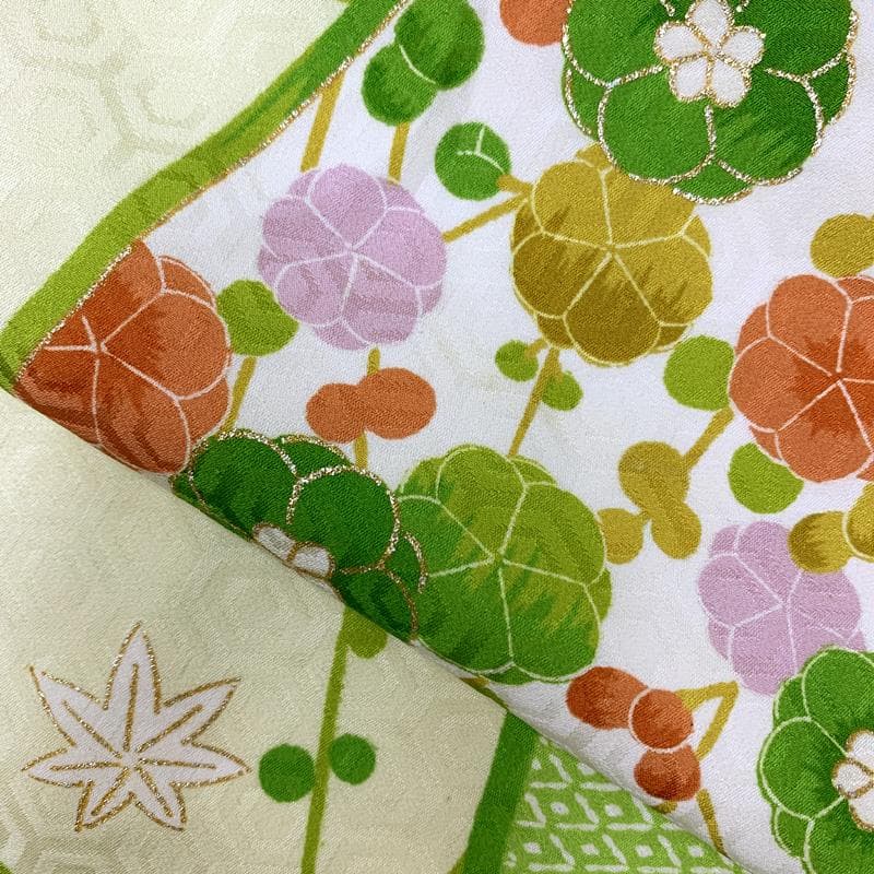 602ag24□七五三 七歳 女児 着物&袋帯 金彩 梅 楓 菊□美品