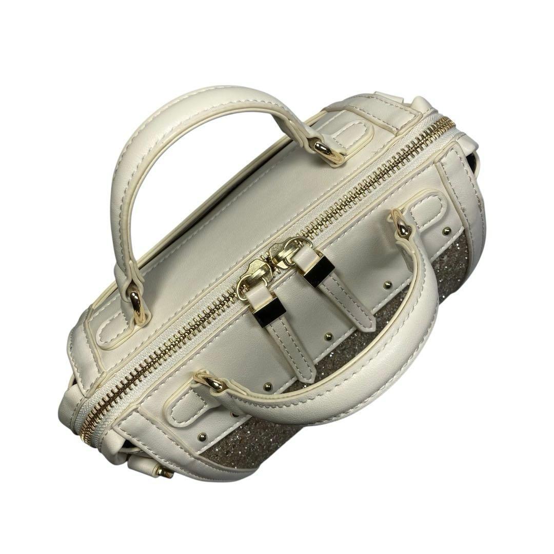 現行 美品 DIANA 2way ミニボストン バッグ グリッター アイボリー