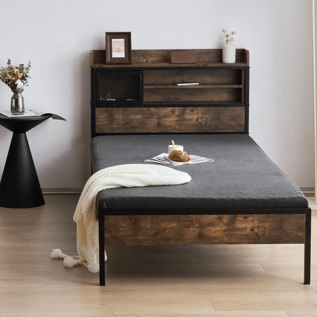 超赤字！S ベッドフレーム シングル シングルベッド ンセント・宮付き　北欧風