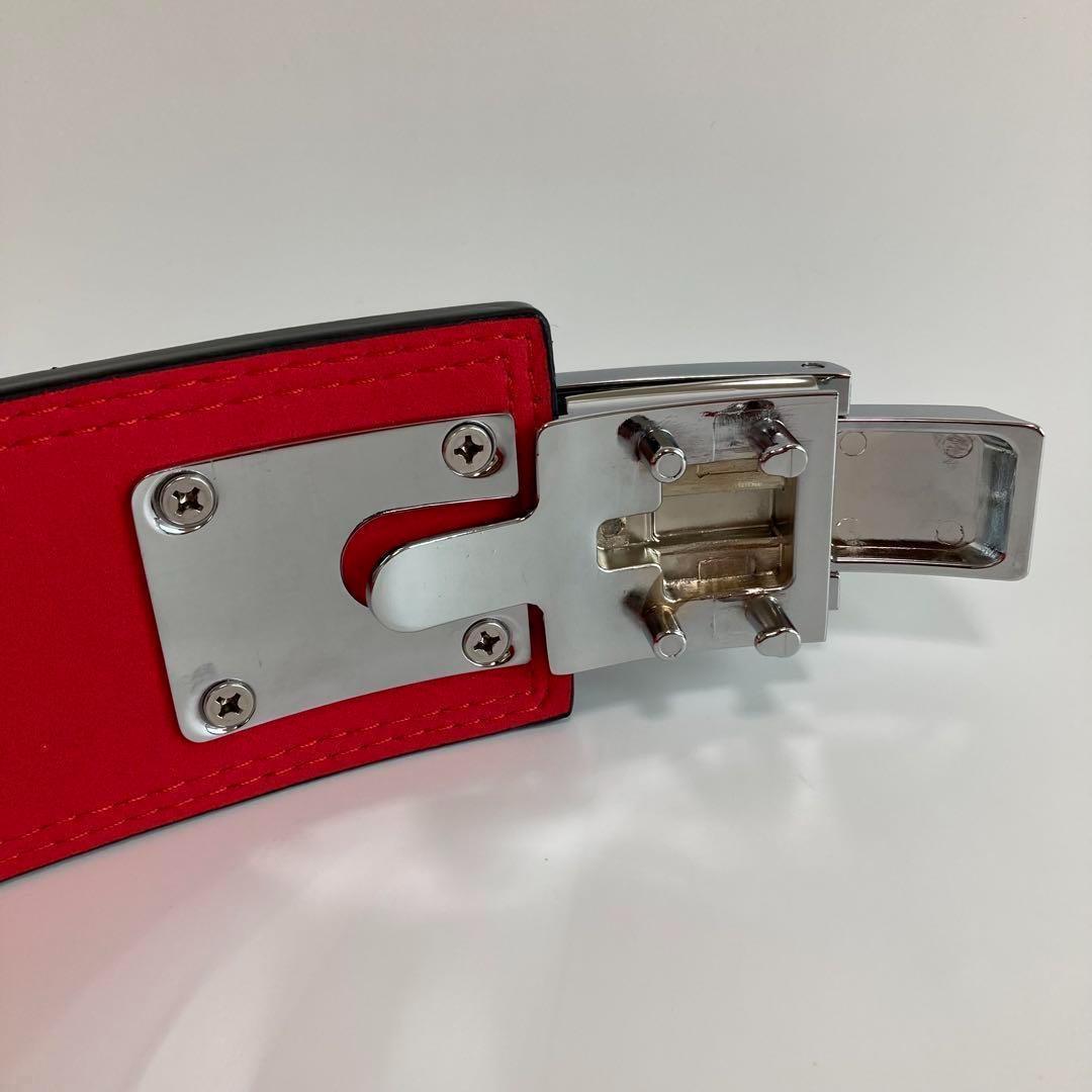 パワーベルト レバーアクション Mサイズ ワンタッチ可変式　黒×裏地赤×艶銀