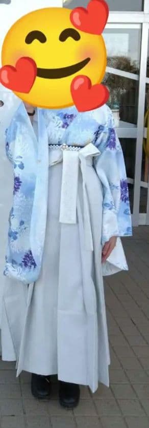 卒業式用 青白花柄 袴 着物