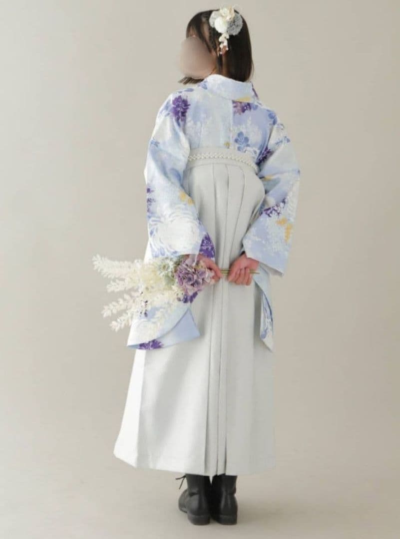卒業式用 青白花柄 袴 着物