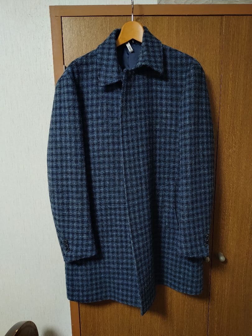 Harris Tweed ステンカラーコート 青系チェック