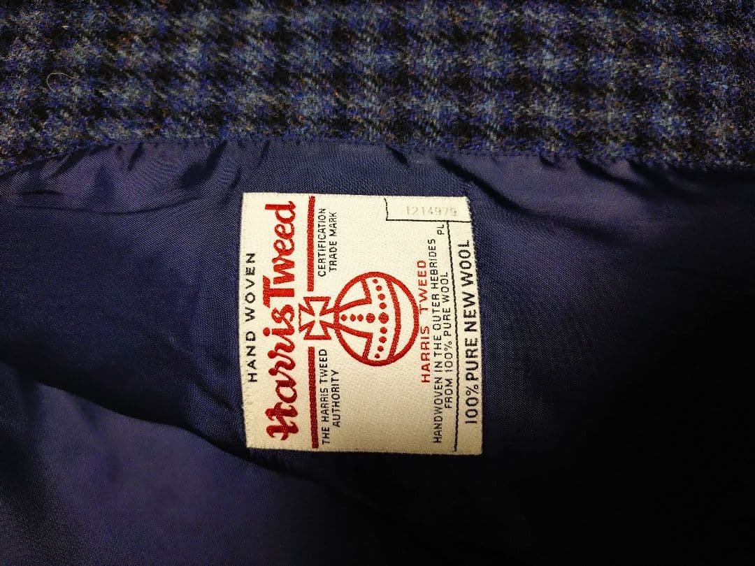 Harris Tweed ステンカラーコート 青系チェック
