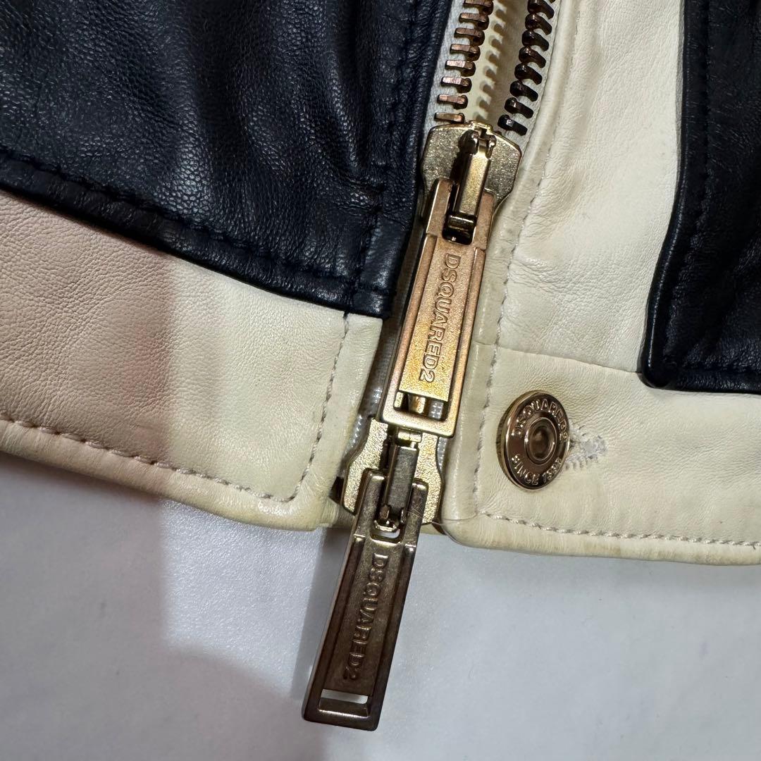 未使用タグ付 DSQUARED2 ラムレザー ライダース シングル バイカラー