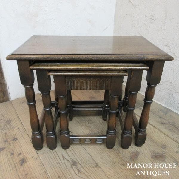イギリス アンティーク 家具 ネストテーブル サイドテーブル 3台組 6076e