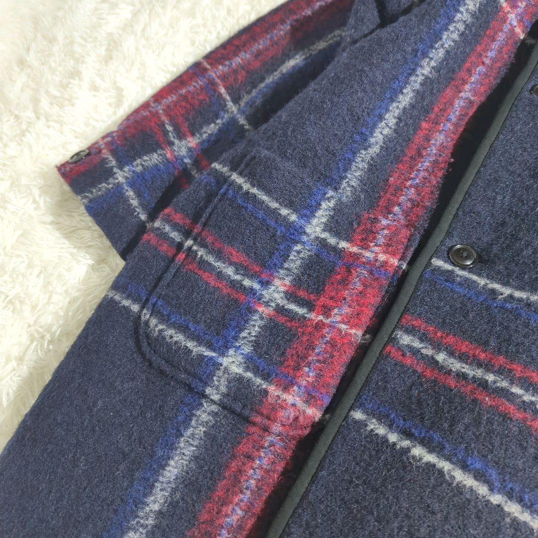 BEAMSBOY スライバー タータンチェック ノーカラー ロングコート ダブル