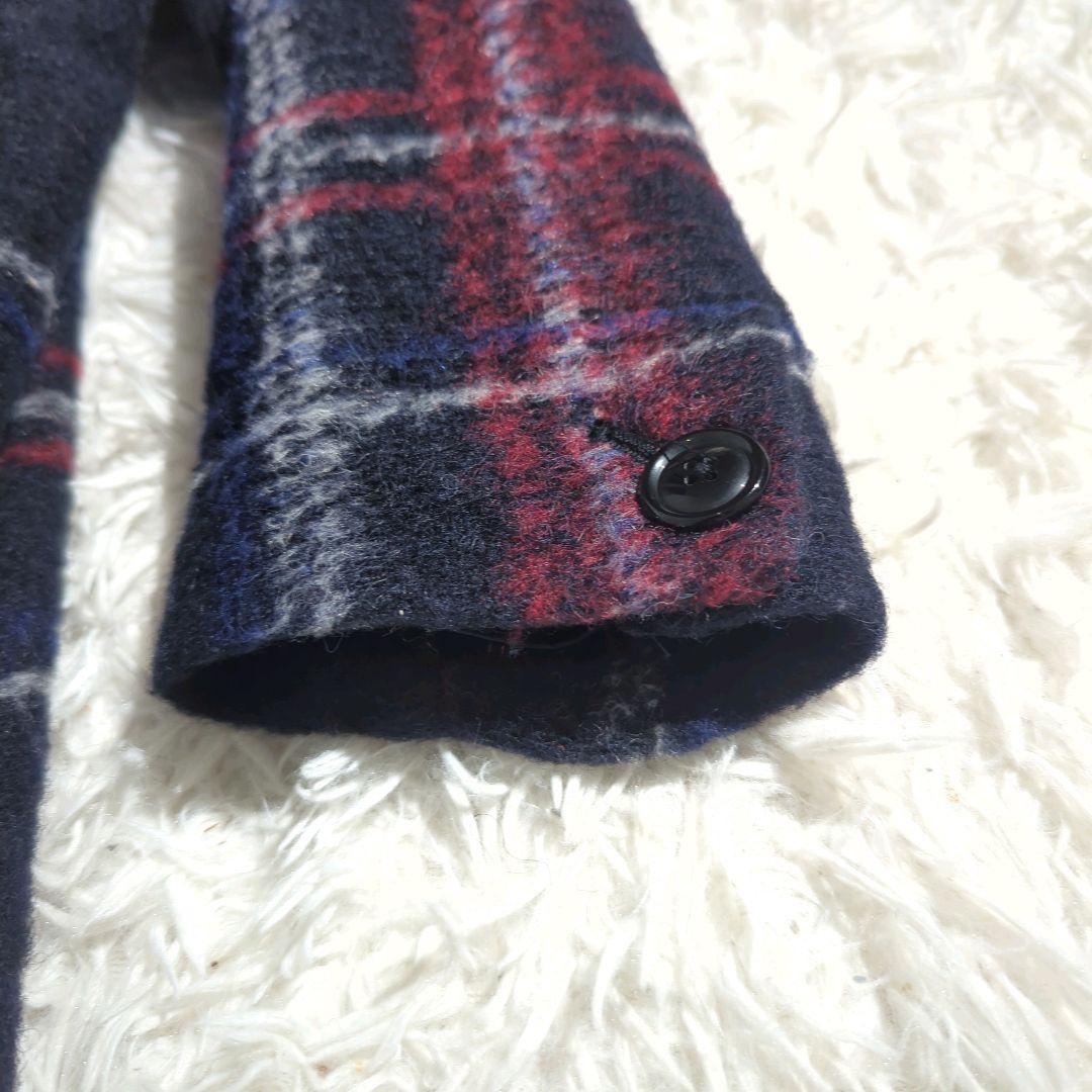 BEAMSBOY スライバー タータンチェック ノーカラー ロングコート ダブル