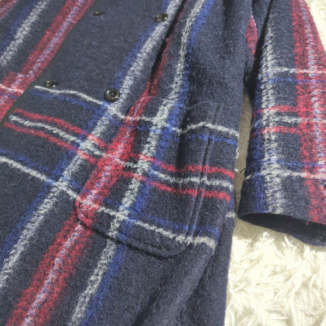 BEAMSBOY スライバー タータンチェック ノーカラー ロングコート ダブル