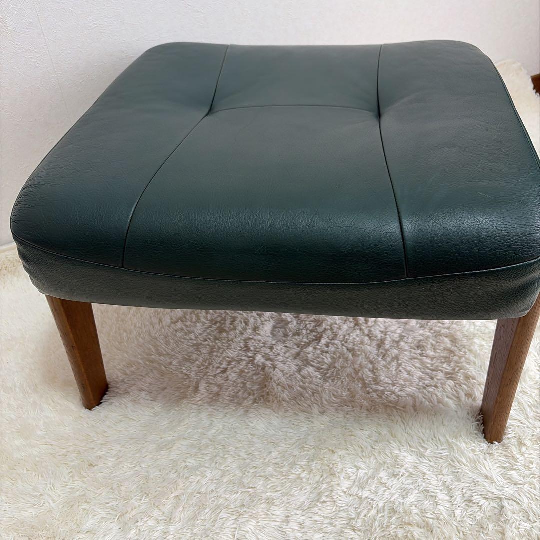 カリモク オットマン スツール 本革 木製脚　グリーン