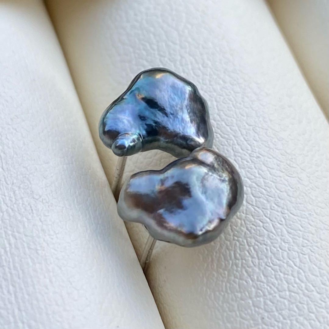 本真珠　南洋黒蝶真珠無核ケシパール直結タイプピアス　9.6mmP1205