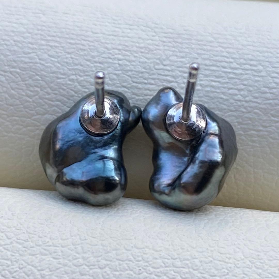 本真珠　南洋黒蝶真珠無核ケシパール直結タイプピアス　9.6mmP1205