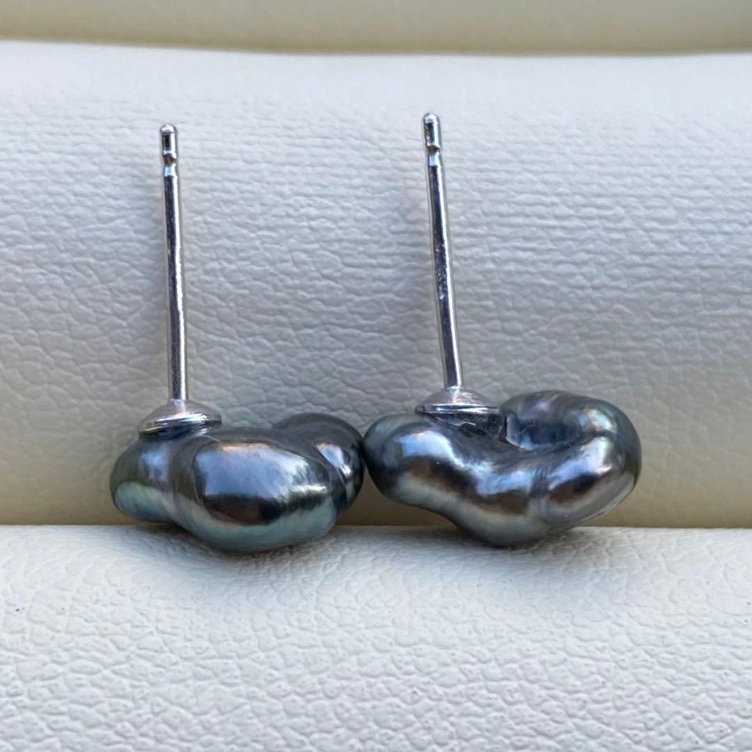 本真珠　南洋黒蝶真珠無核ケシパール直結タイプピアス　9.6mmP1205