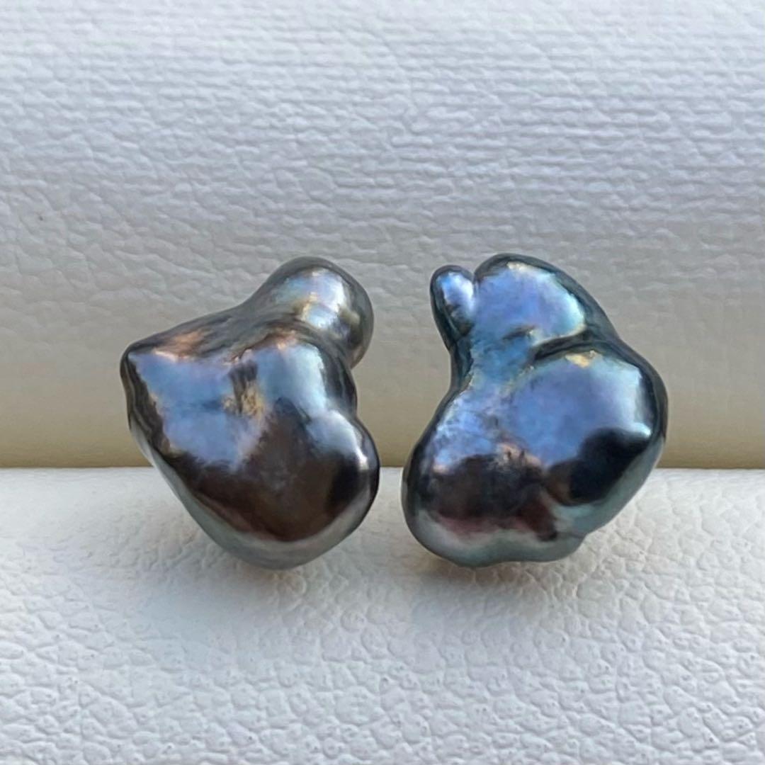 本真珠　南洋黒蝶真珠無核ケシパール直結タイプピアス　9.6mmP1205