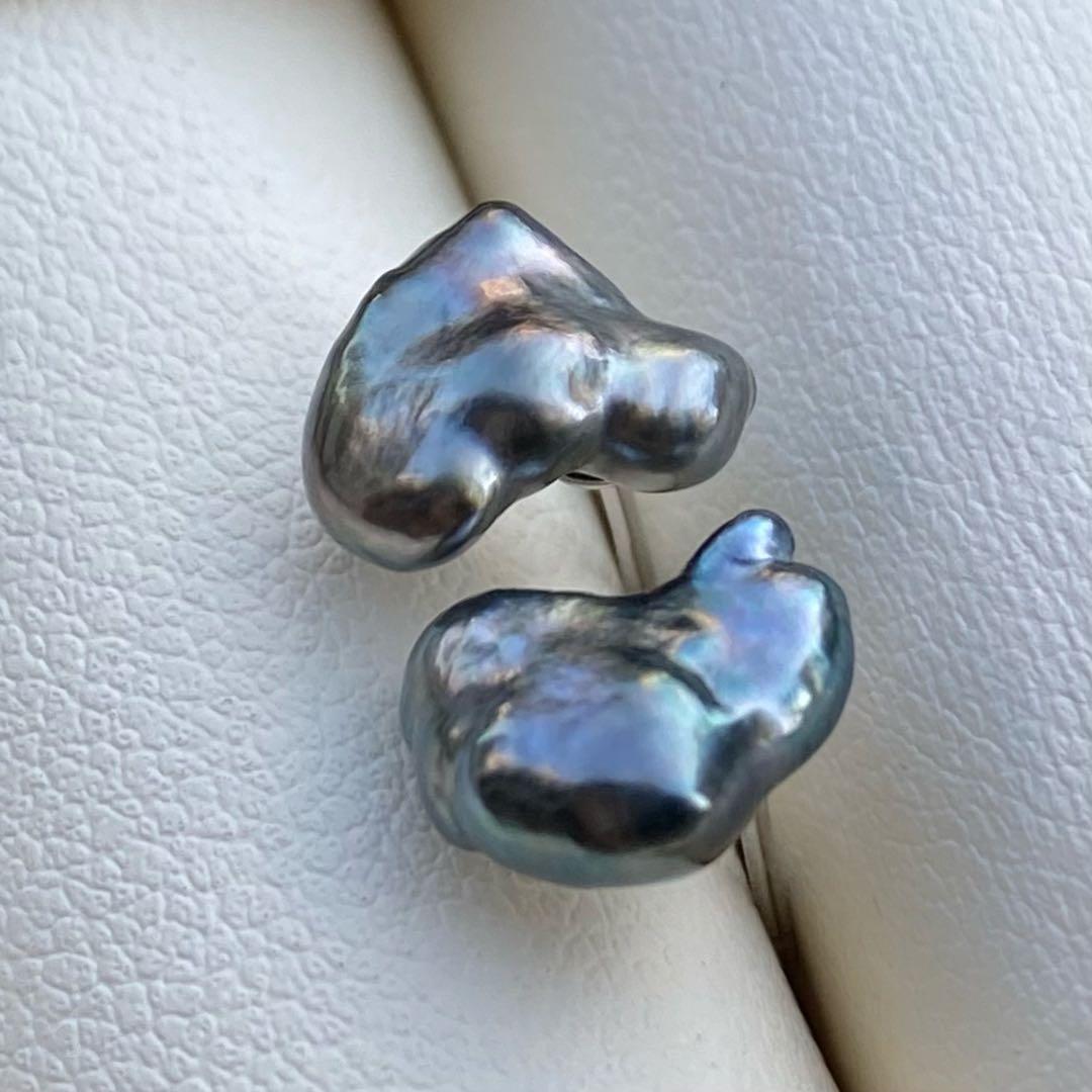 本真珠　南洋黒蝶真珠無核ケシパール直結タイプピアス　9.6mmP1205