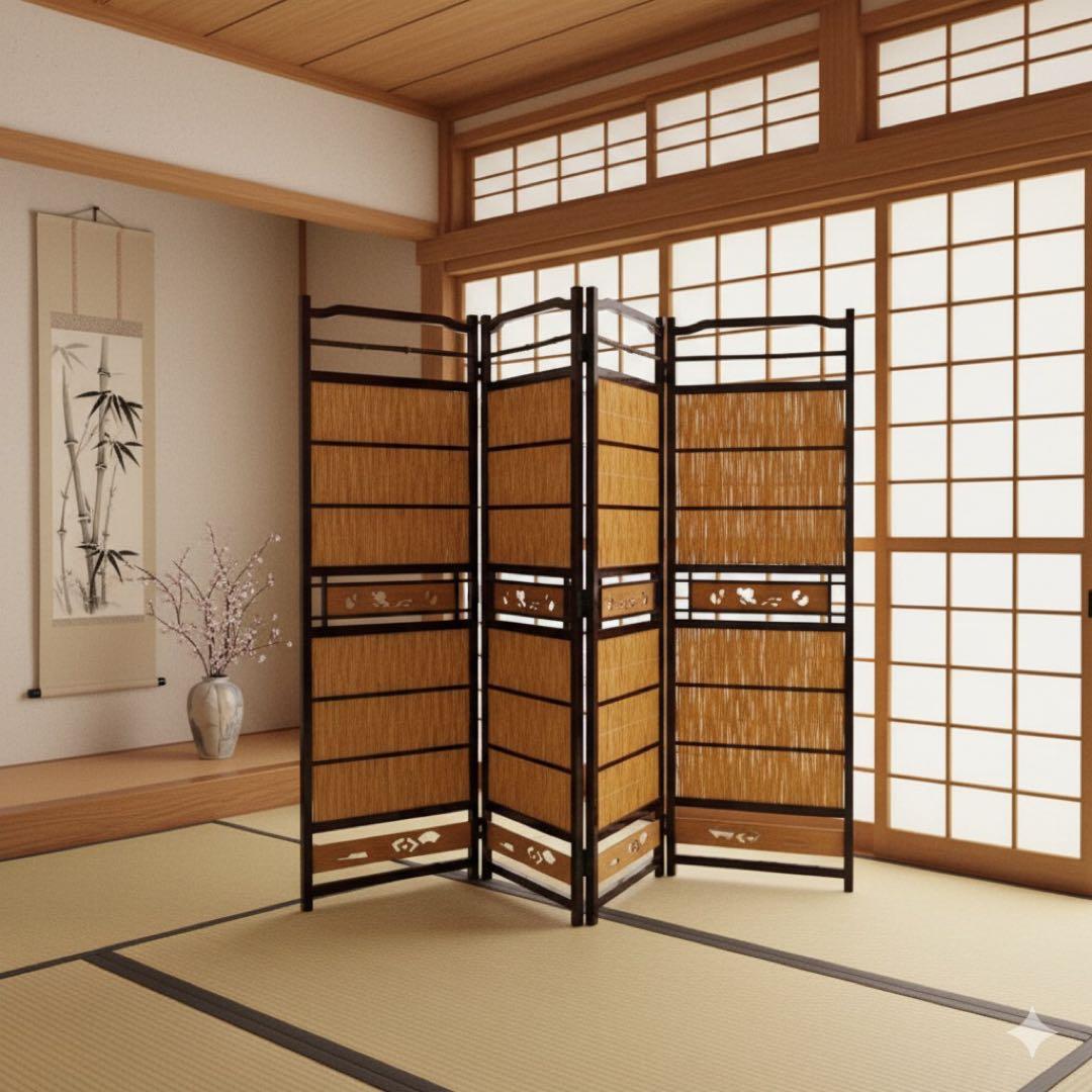レトロ　￼和風　屏风　衝立　4つ折り　古風