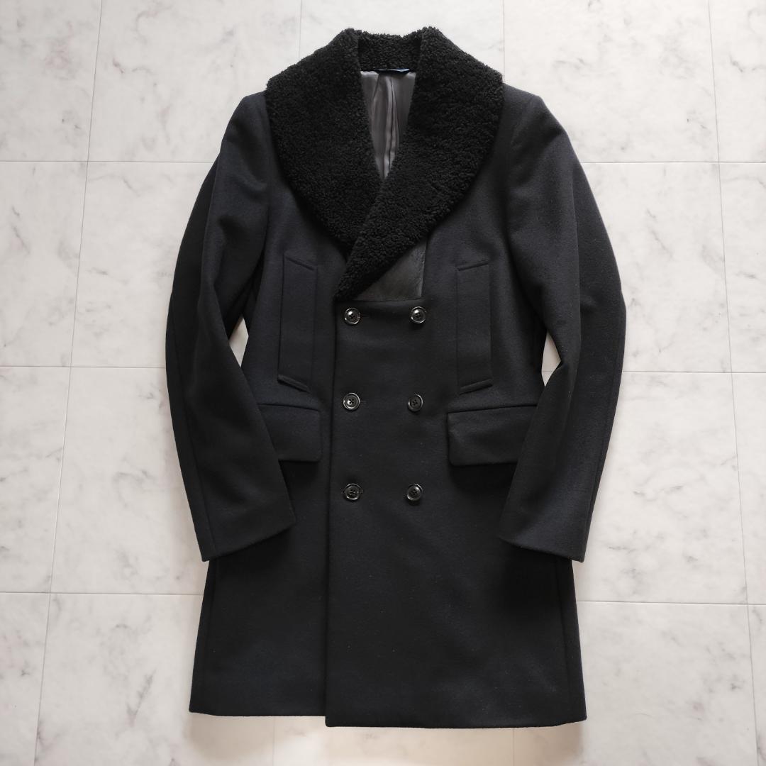 ポールスミス 12AW 深海 ムートン切替ダブルブレストチェスターコート M