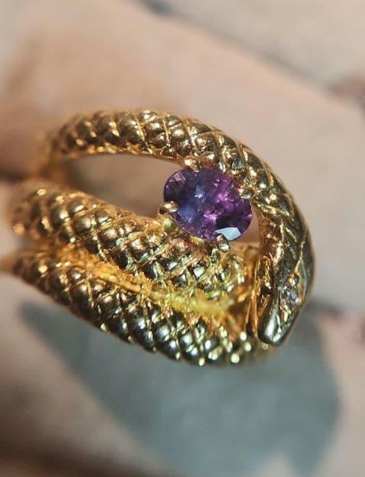 金脈 蛇様 K18 風水リング 天然アレキサンドライト