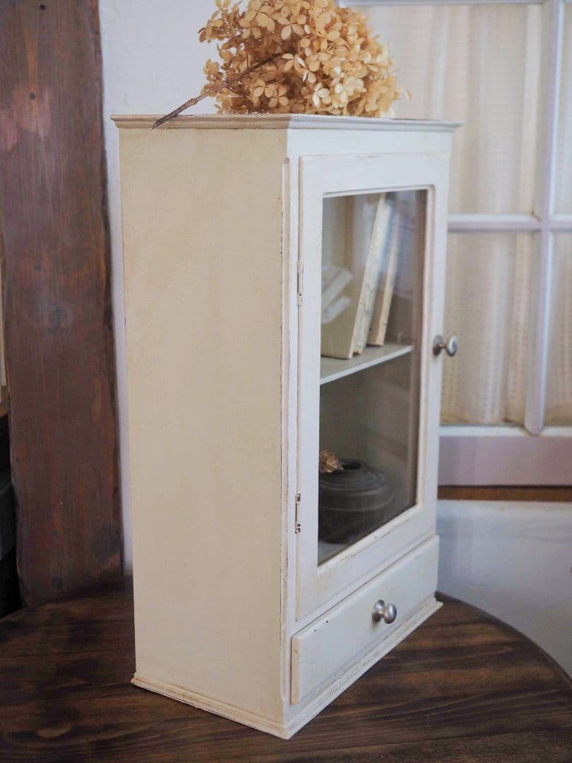 フランス　アンティーク　木製ガラス扉収納　キャビネット　棚　アンティーク家具