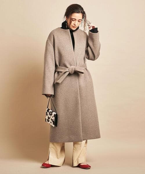 20aw Beauty & Youth ビーバー ノーカラー ロング コート M