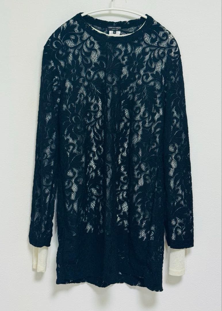 コムデギャルソンオムプリュス 25SS レースカットソー ボタニカル柄 黒 S