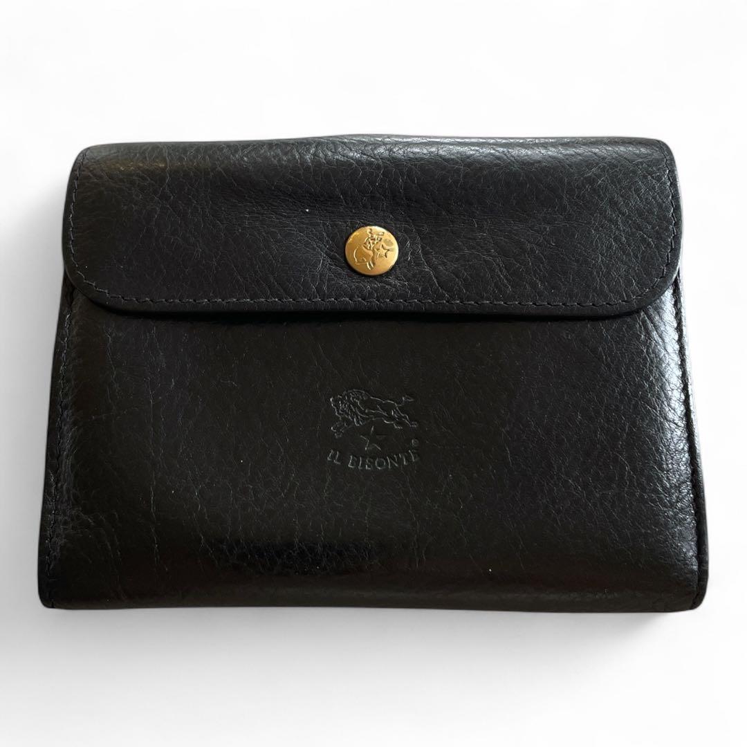 イルビゾンテ 二つ折り財布 ウォレット　ブラック　レザー　がま口　男女兼用