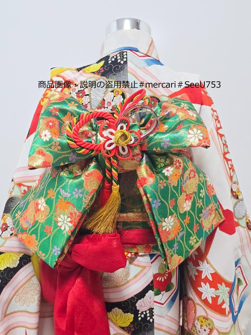 七五三　5歳～　アンティーク 正絹　着物　セット　女の子 c90