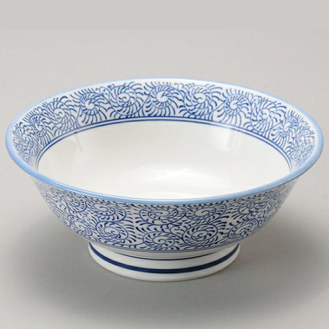 ラーメン丼タコ唐草青6.5寸反高台丼　11点