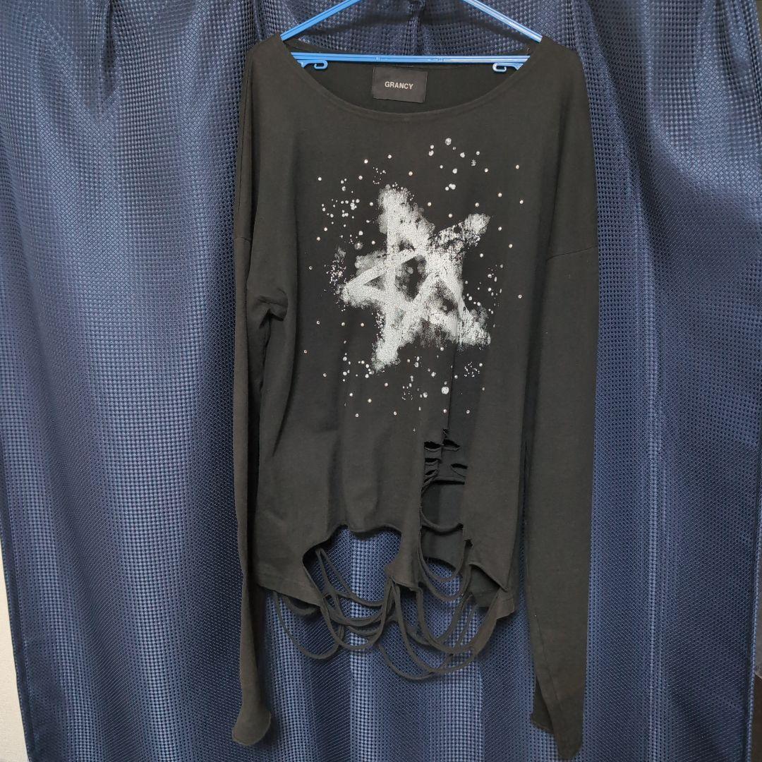 【GRANCY】ラインストーンデザイン グラフィックダメージ ロンT　Lサイズ