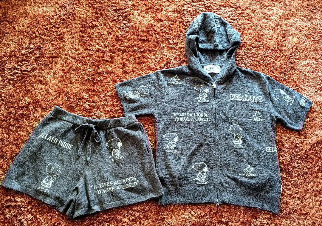 美品 ジェラートピケ スヌーピー コラボ ルームウェア セットアップ グレー Ｆ