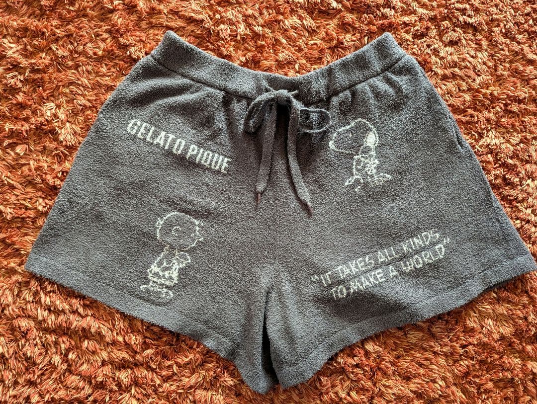 美品 ジェラートピケ スヌーピー コラボ ルームウェア セットアップ グレー Ｆ