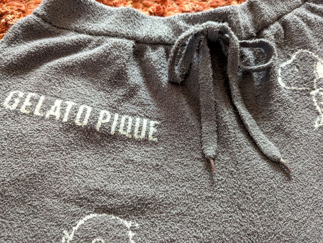 美品 ジェラートピケ スヌーピー コラボ ルームウェア セットアップ グレー Ｆ