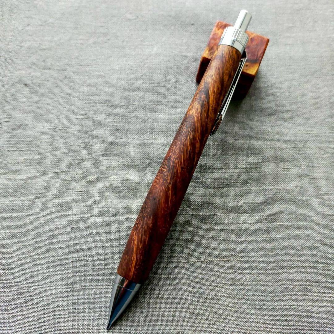 インドローズウッド　ハンドメイド　木軸シャープペン　0.5mm　天然木　シルバー