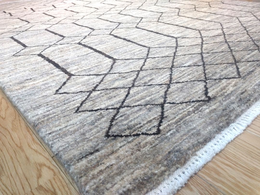 天然無染ラグ　リビング　格子柄　201×139 ライトブラウン　ソフトタッチ