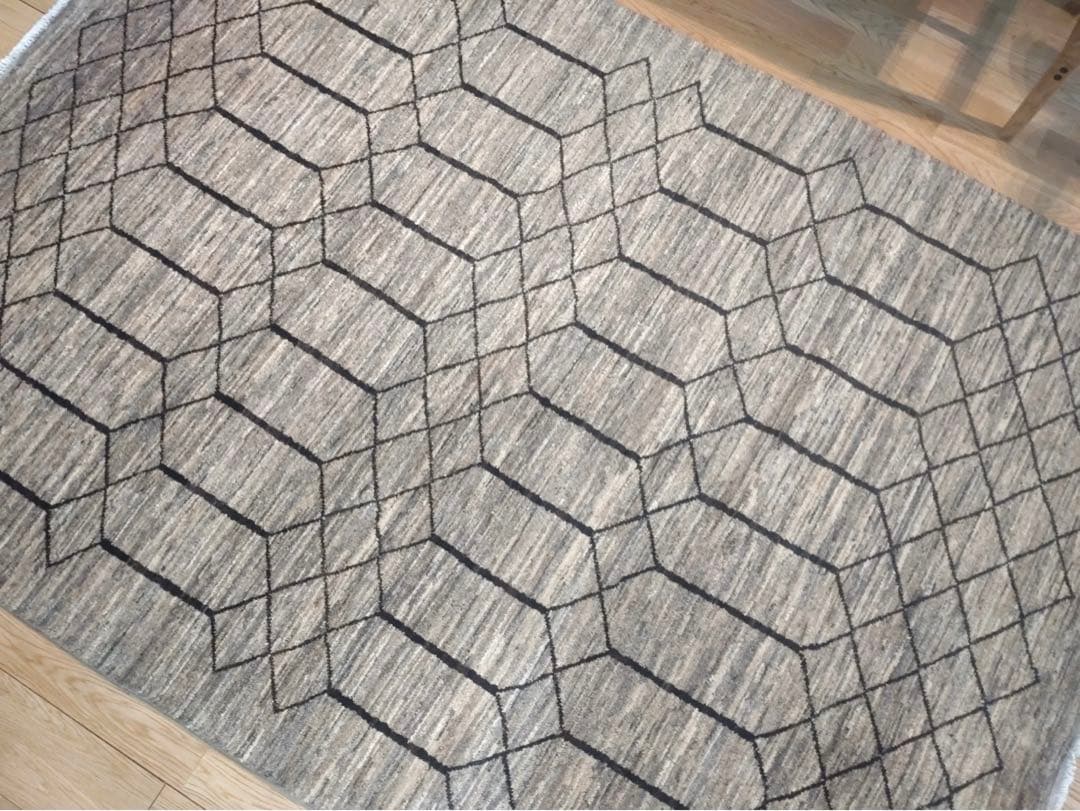 天然無染ラグ　リビング　格子柄　201×139 ライトブラウン　ソフトタッチ