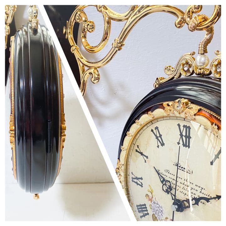 両面 掛け時計 ★ アンティーク調 ★ レア 時計 高級 ロココ ブラウン 茶