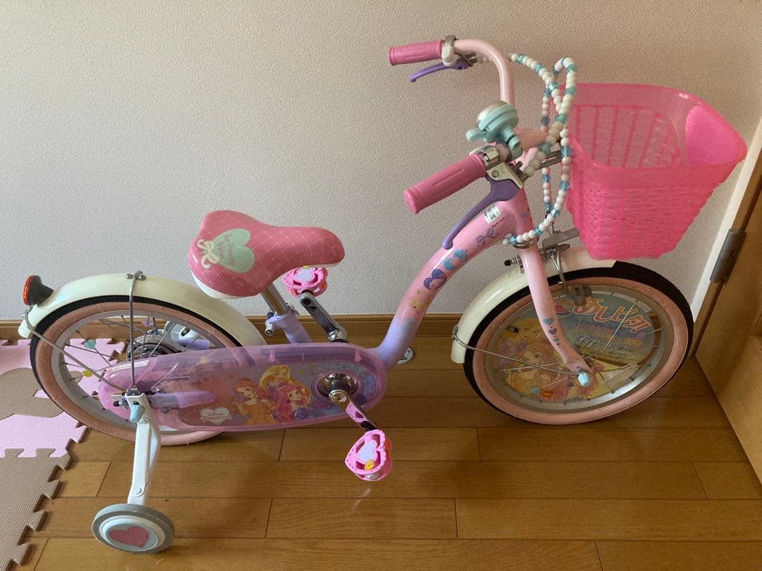 プリンセスデザイン 幼児用自転車 ピンク16インチ　スタンド補助輪付き